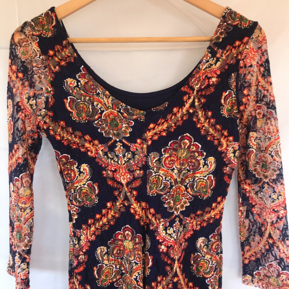 Bailey Blue Lace Overlay Dress Orange/Navy L